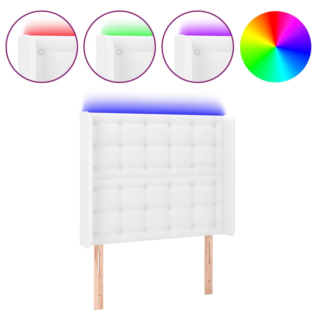 Tăblie de pat cu LED, alb, 103x16x118/128 cm, piele ecologică - Lando