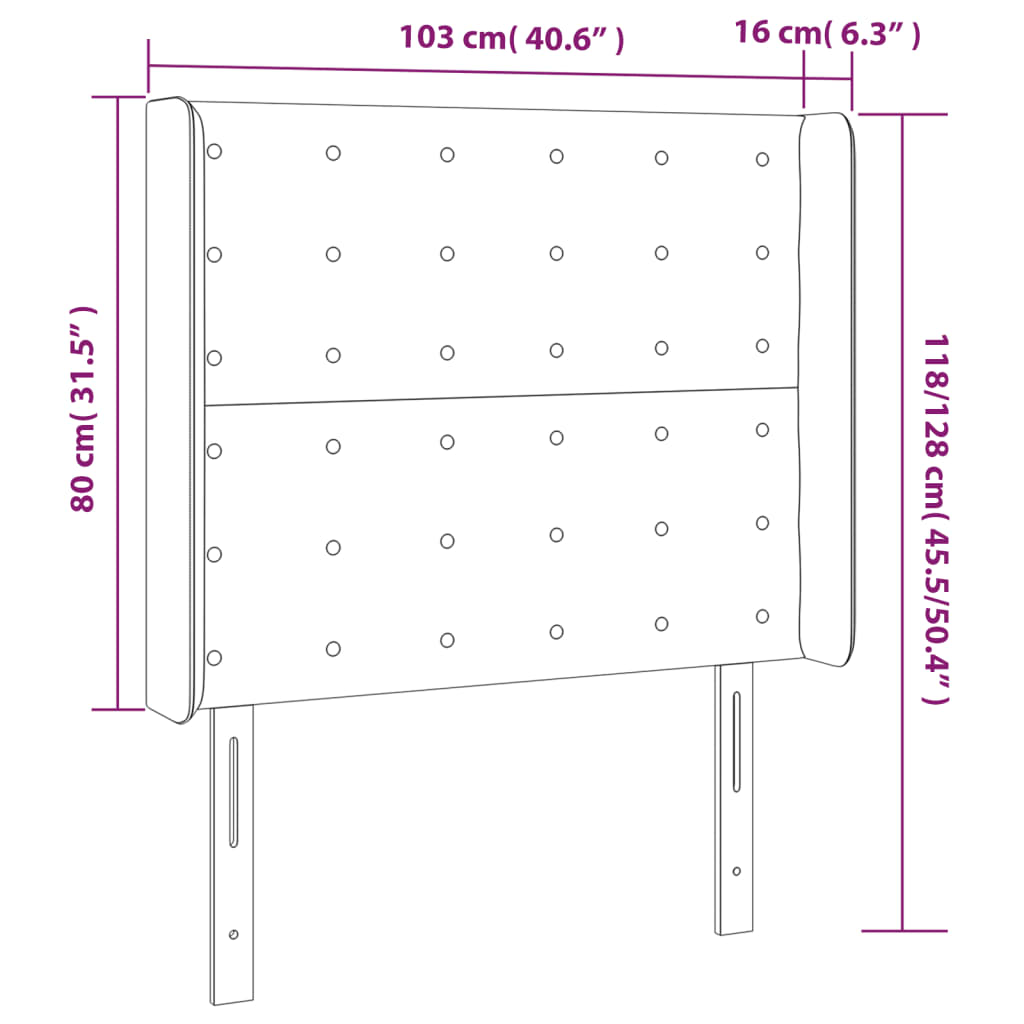 Tăblie de pat cu LED, alb, 103x16x118/128 cm, piele ecologică - Lando