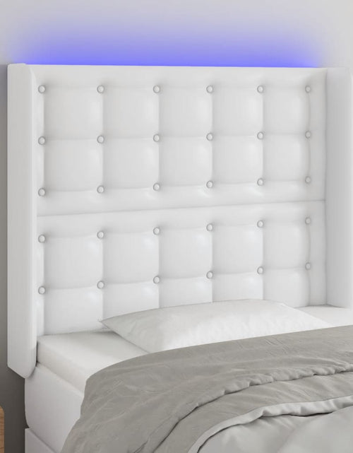 Încărcați imaginea în vizualizatorul Galerie, Tăblie de pat cu LED, alb, 103x16x118/128 cm, piele ecologică - Lando
