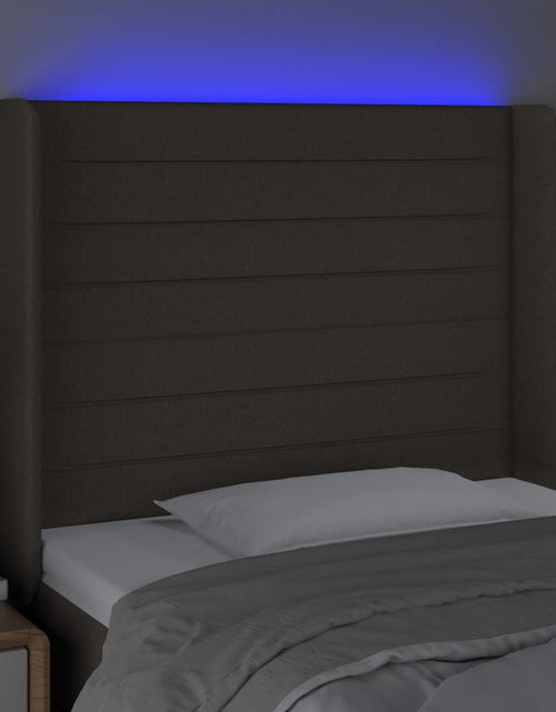 Загрузите изображение в средство просмотра галереи, Tăblie de pat cu LED, gri taupe, 103x16x118/128 cm, textil - Lando
