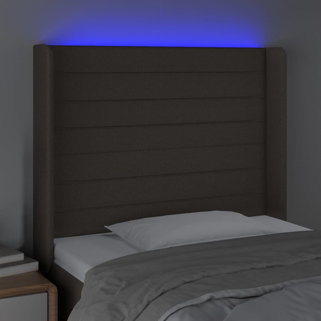Tăblie de pat cu LED, gri taupe, 103x16x118/128 cm, textil - Lando