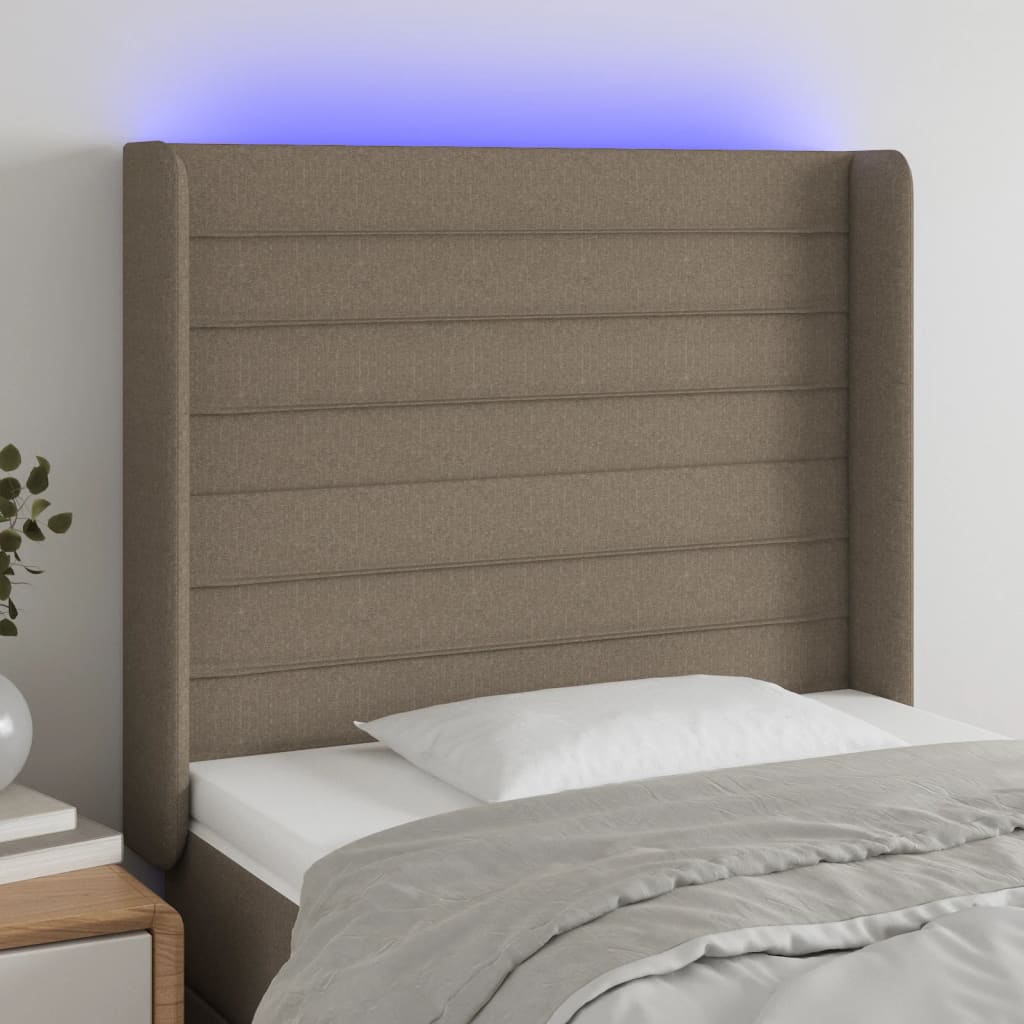 Tăblie de pat cu LED, gri taupe, 103x16x118/128 cm, textil - Lando