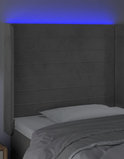 Загрузите изображение в средство просмотра галереи, Tăblie de pat cu LED, gri deschis, 103x16x118/128 cm, catifea - Lando
