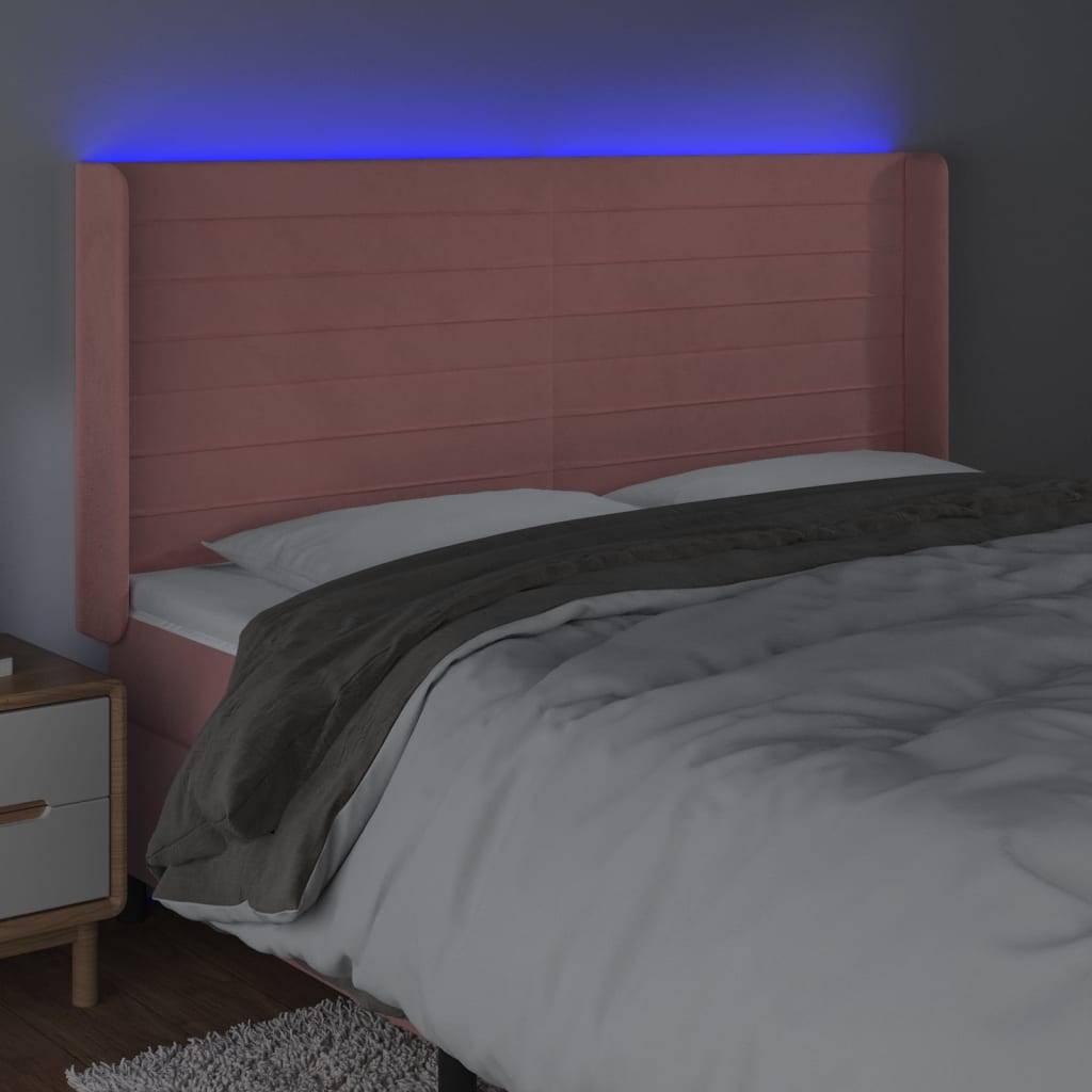 Tăblie de pat cu LED, roz, 203x16x118/128 cm, catifea - Lando