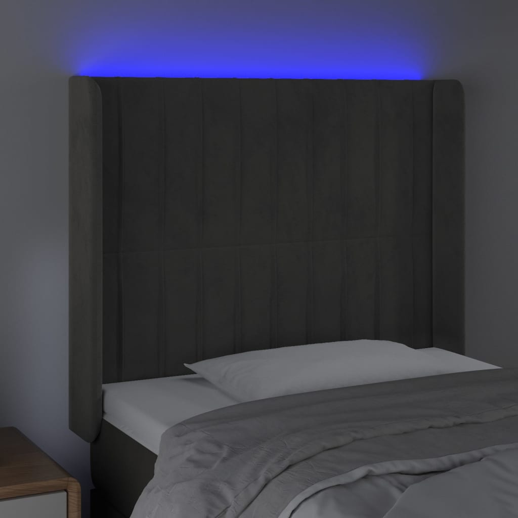ăblie de pat cu LED, gri închis, 83x16x118/128 cm, catifea