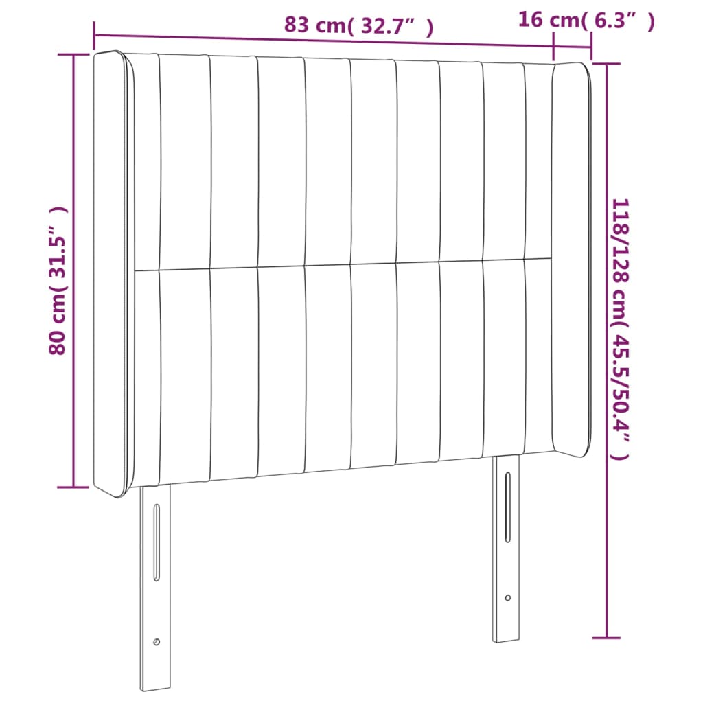 Tăblie de pat cu LED, gri închis, 83x16x118/128 cm, catifea - Lando