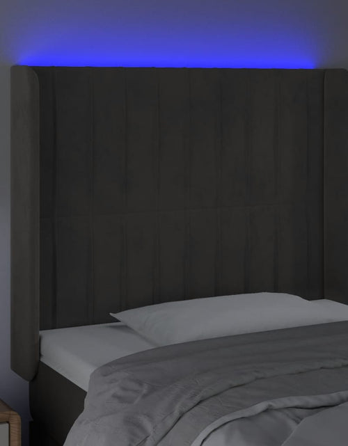 Încărcați imaginea în vizualizatorul Galerie, Tăblie de pat cu LED, gri închis, 103x16x118/128 cm, catifea - Lando

