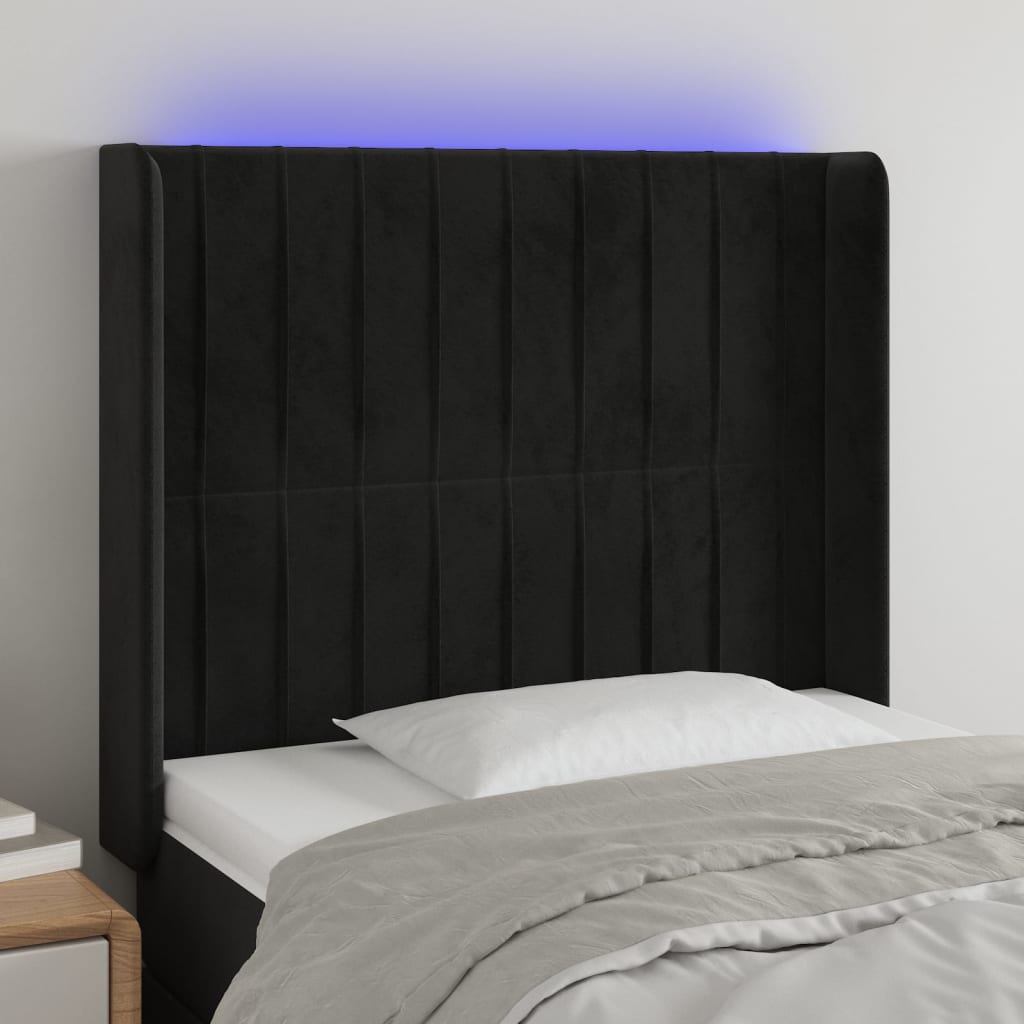 Tăblie de pat cu LED, negru, 103x16x118/128 cm, catifea - Lando