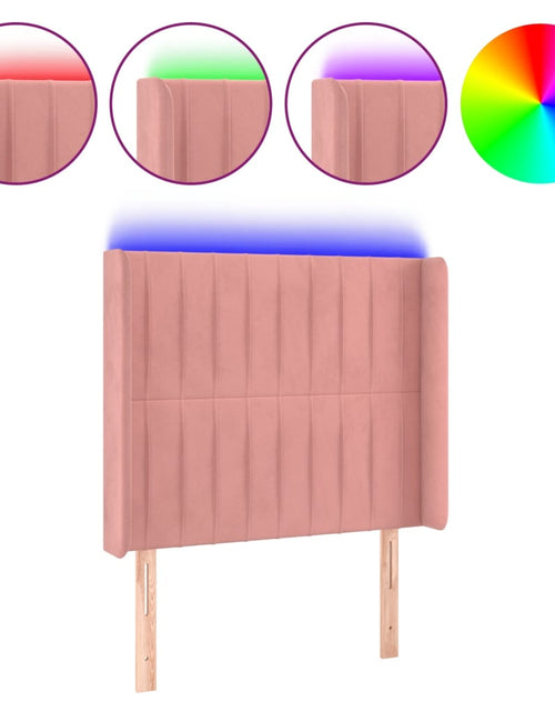Încărcați imaginea în vizualizatorul Galerie, Tăblie de pat cu LED, roz, 103x16x118/128 cm, catifea - Lando
