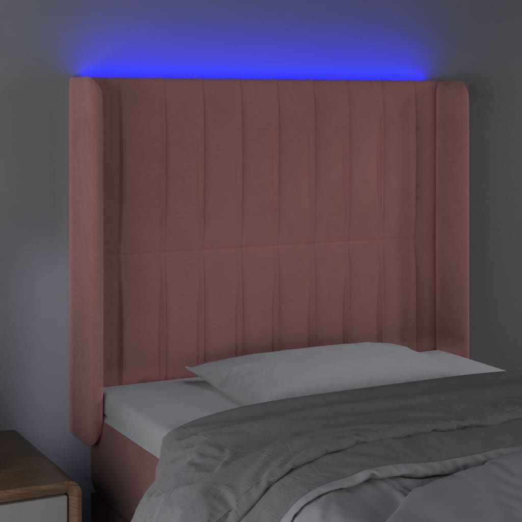 Tăblie de pat cu LED, roz, 103x16x118/128 cm, catifea - Lando
