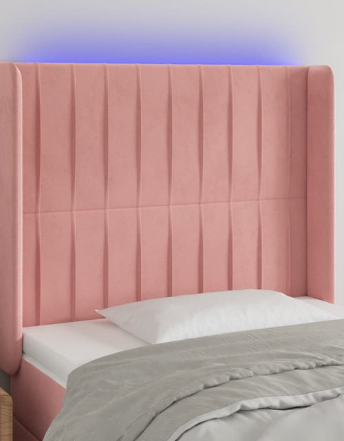 Încărcați imaginea în vizualizatorul Galerie, Tăblie de pat cu LED, roz, 103x16x118/128 cm, catifea - Lando
