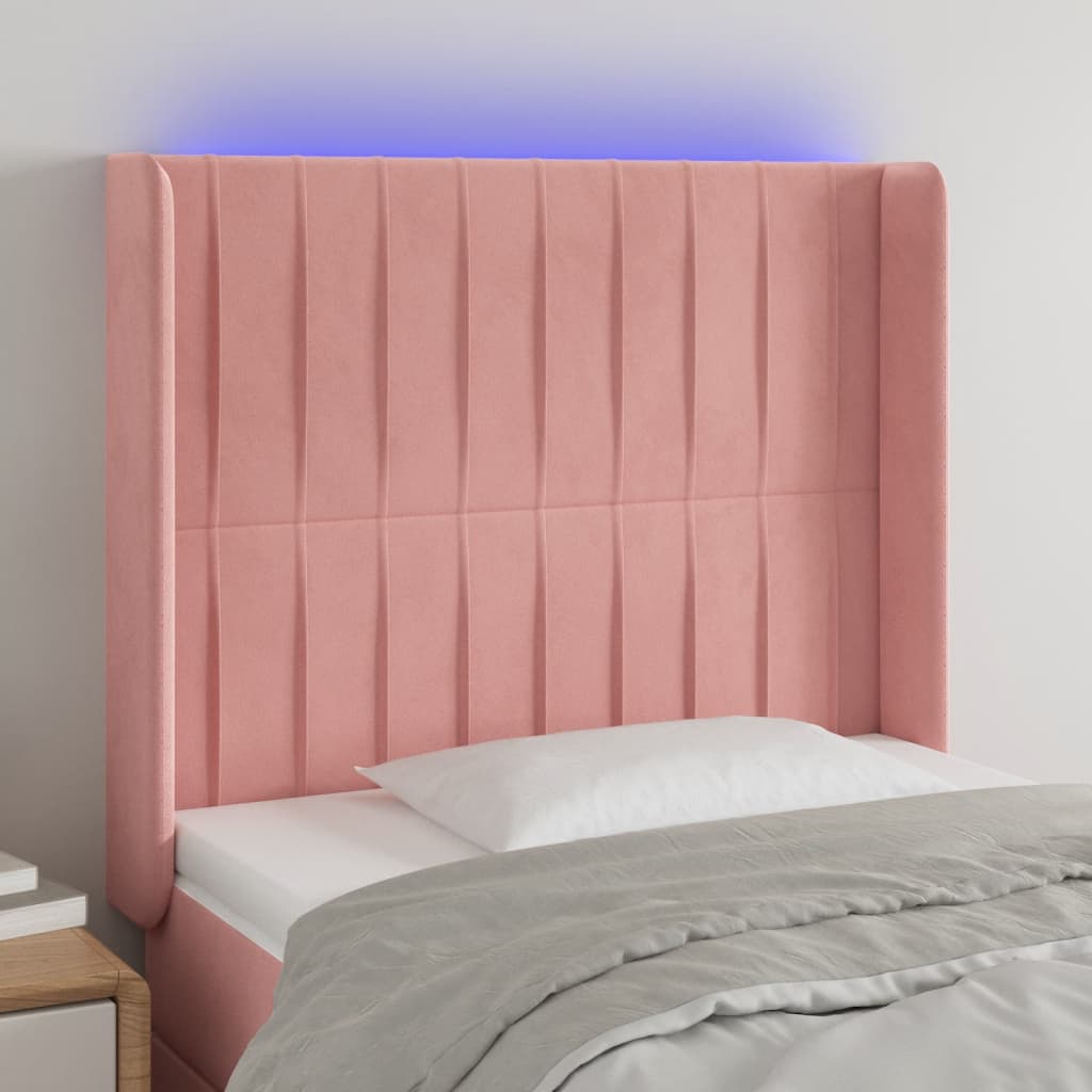 Tăblie de pat cu LED, roz, 103x16x118/128 cm, catifea - Lando