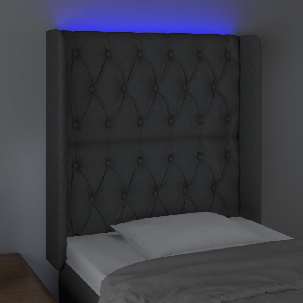 Tăblie de pat cu LED, gri închis, 83x16x118/128 cm, textil - Lando