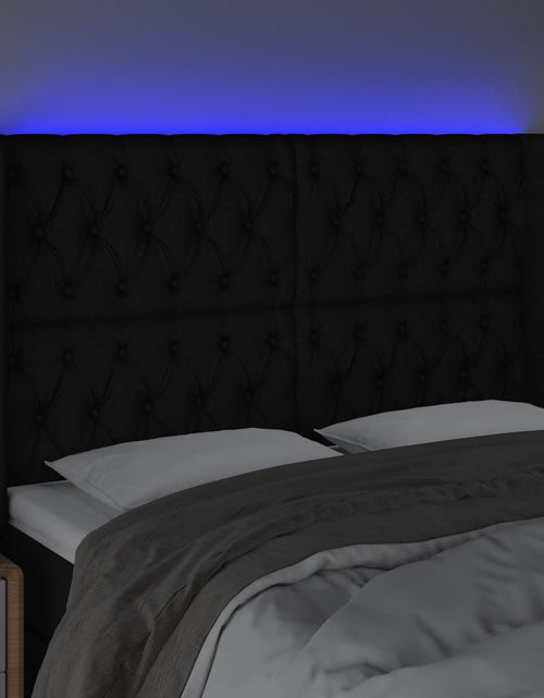 Загрузите изображение в средство просмотра галереи, Tăblie de pat cu LED, negru, 147x16x118/128 cm, textil - Lando
