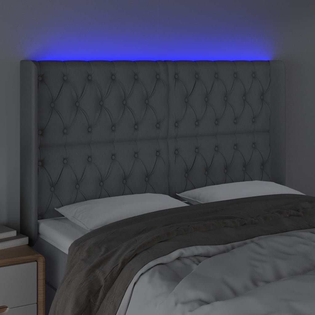 Tăblie de pat cu LED, gri deschis, 163x16x118/128 cm, textil - Lando