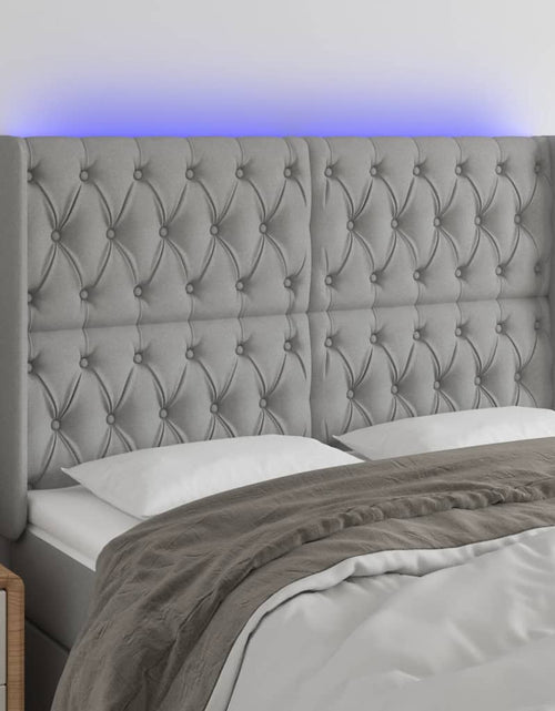 Încărcați imaginea în vizualizatorul Galerie, Tăblie de pat cu LED, gri deschis, 163x16x118/128 cm, textil - Lando
