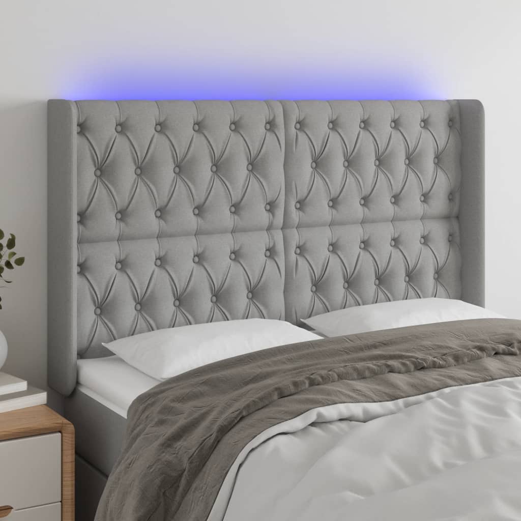 Tăblie de pat cu LED, gri deschis, 163x16x118/128 cm, textil - Lando
