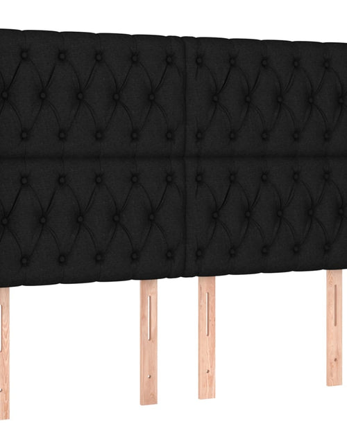 Încărcați imaginea în vizualizatorul Galerie, Tăblie de pat cu LED, negru, 163x16x118/128 cm, textil - Lando
