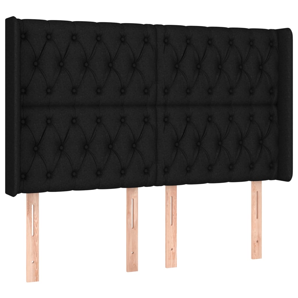 Tăblie de pat cu LED, negru, 163x16x118/128 cm, textil - Lando