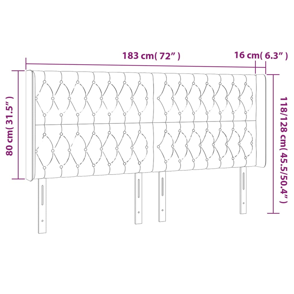 Tăblie de pat cu LED, gri închis, 183x16x118/128 cm, textil - Lando