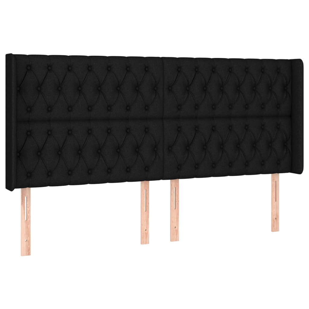 Tăblie de pat cu LED, negru, 183x16x118/128 cm, textil - Lando