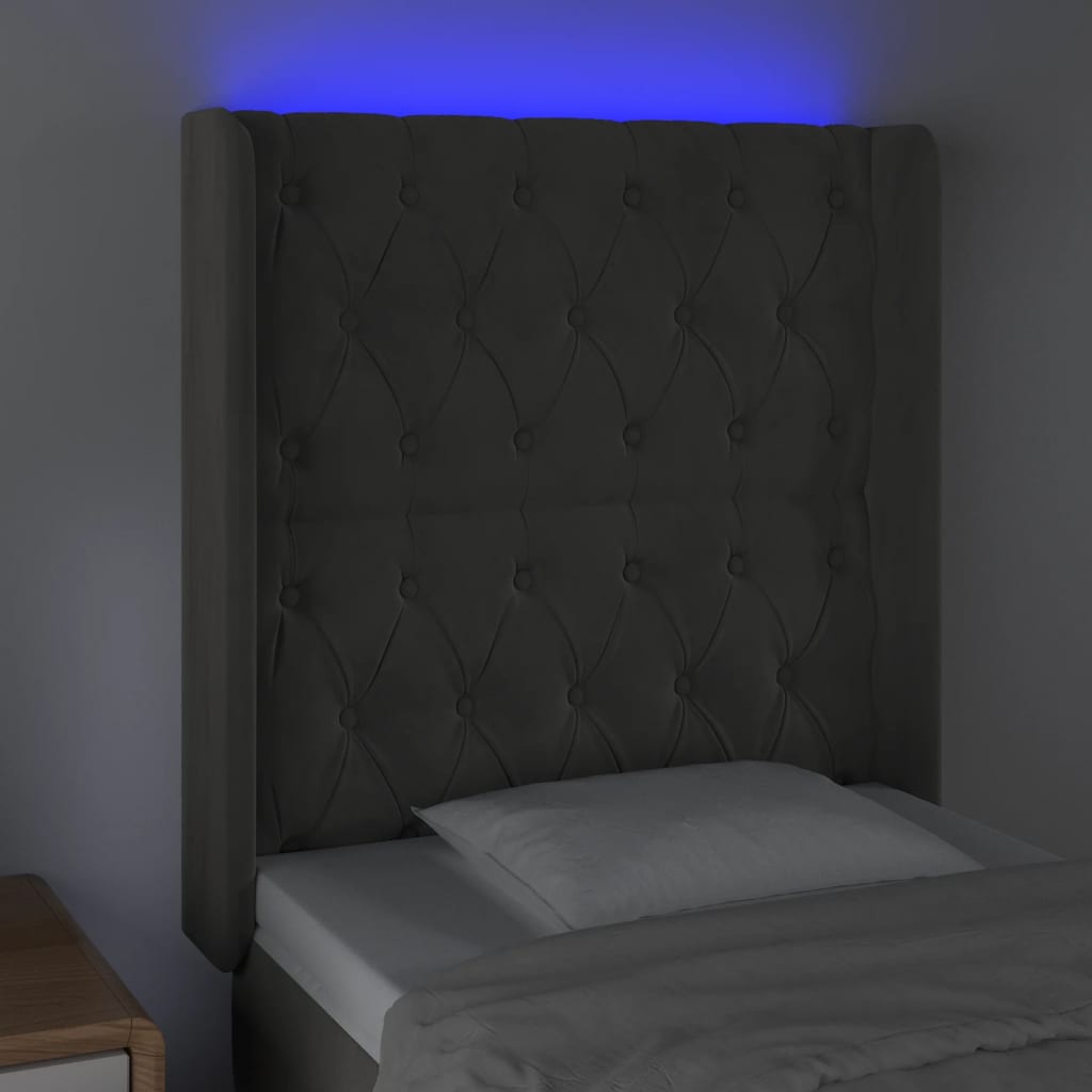 Tăblie de pat cu LED, gri închis, 83x16x118/128 cm, catifea - Lando
