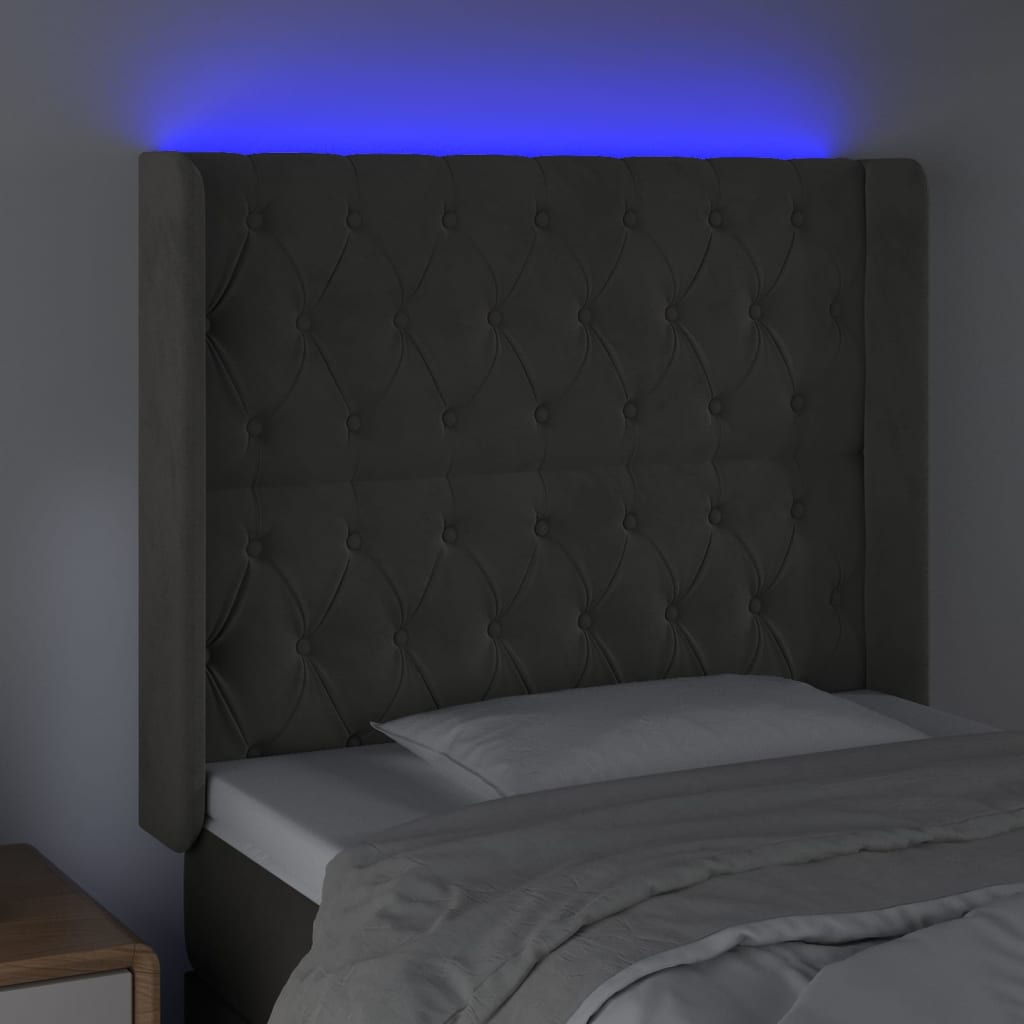 Tăblie de pat cu LED, gri închis, 103x16x118/128 cm, catifea - Lando