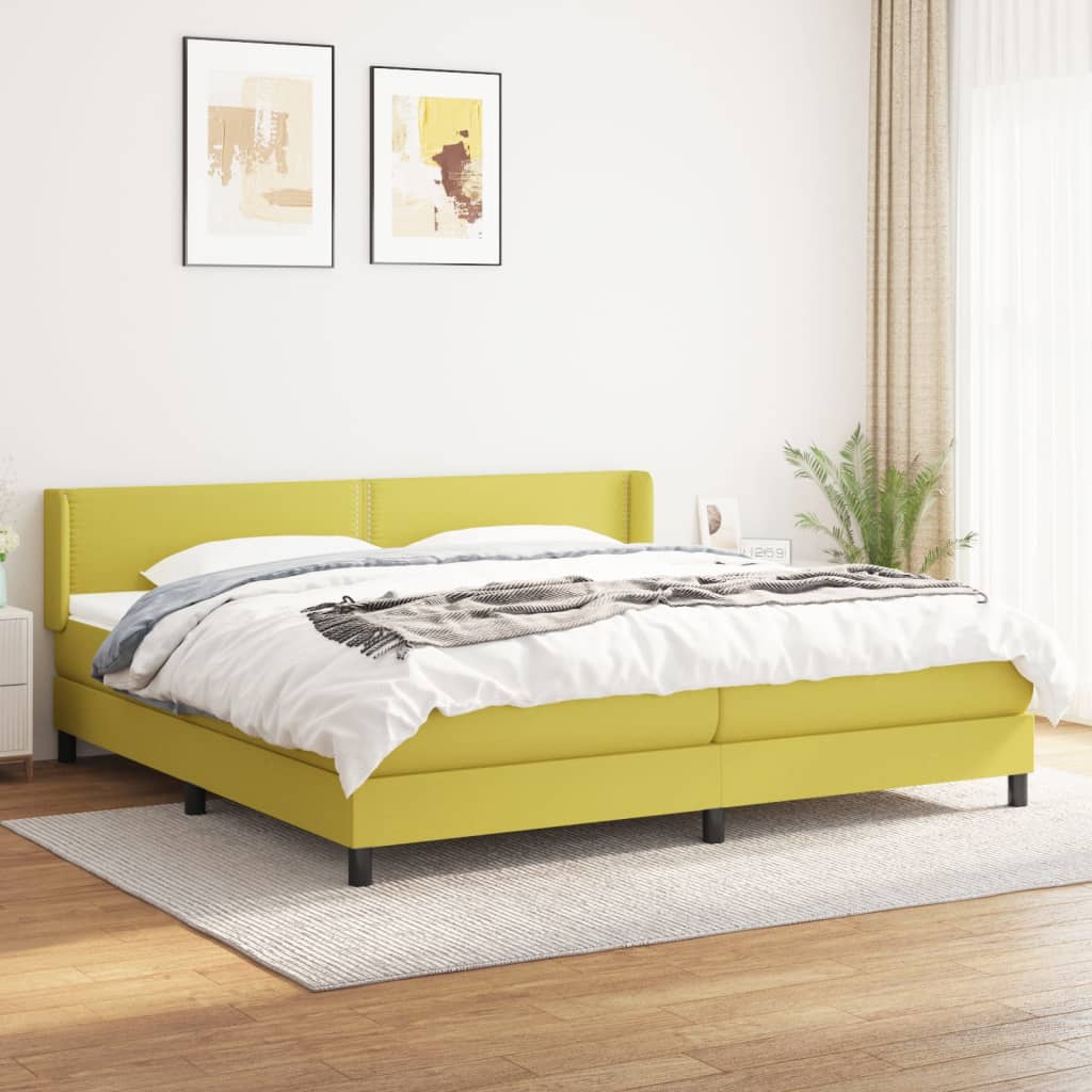 Pat box spring cu saltea, verde, 200x200 cm, textil - Lando