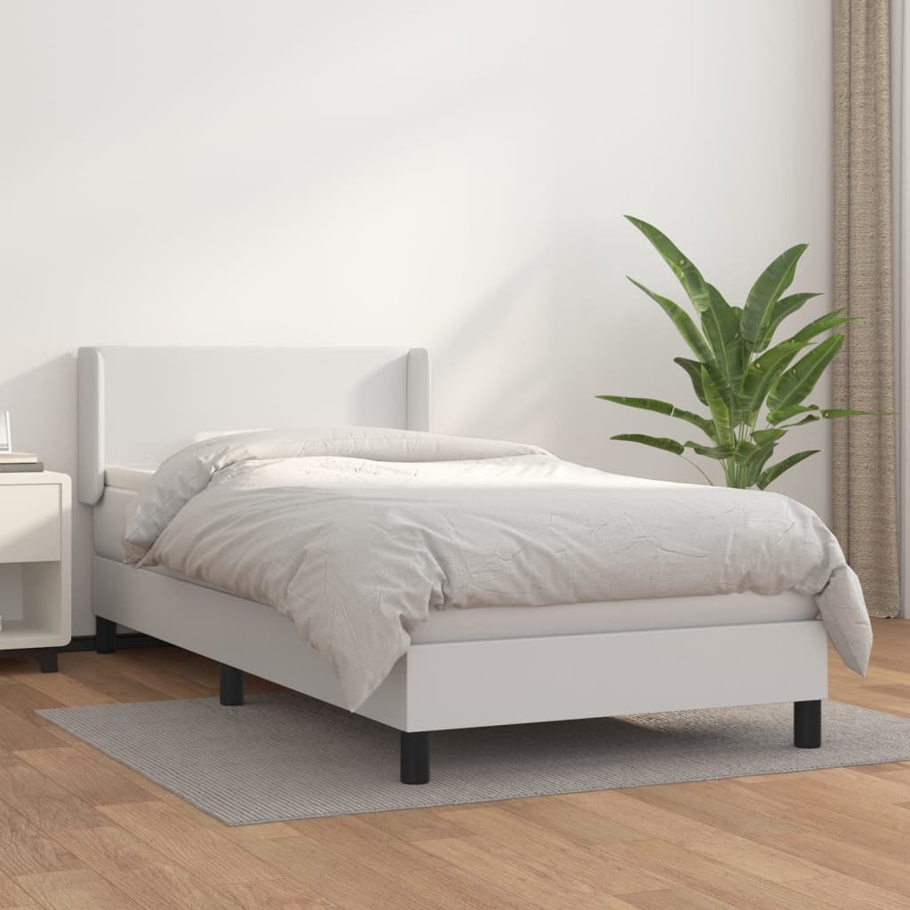 Pat box spring cu saltea, alb, 80x200 cm, piele ecologică - Lando