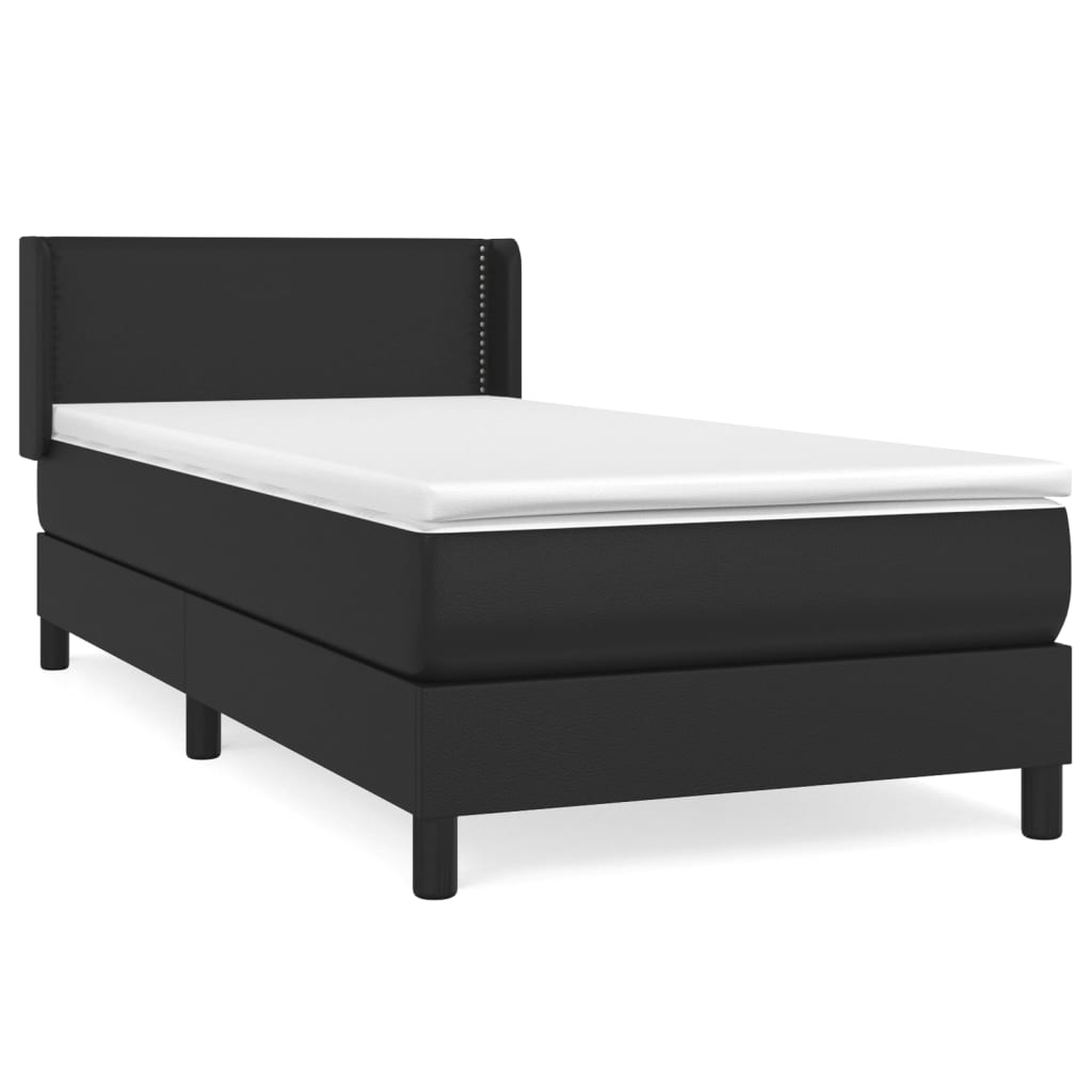 Pat box spring cu saltea, negru, 90x190 cm, piele ecologică - Lando