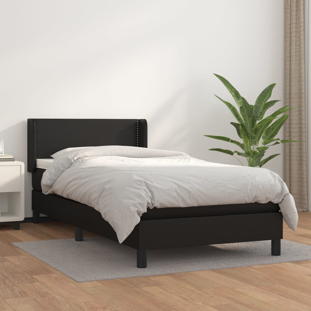 Pat box spring cu saltea, negru, 90x190 cm, piele ecologică - Lando