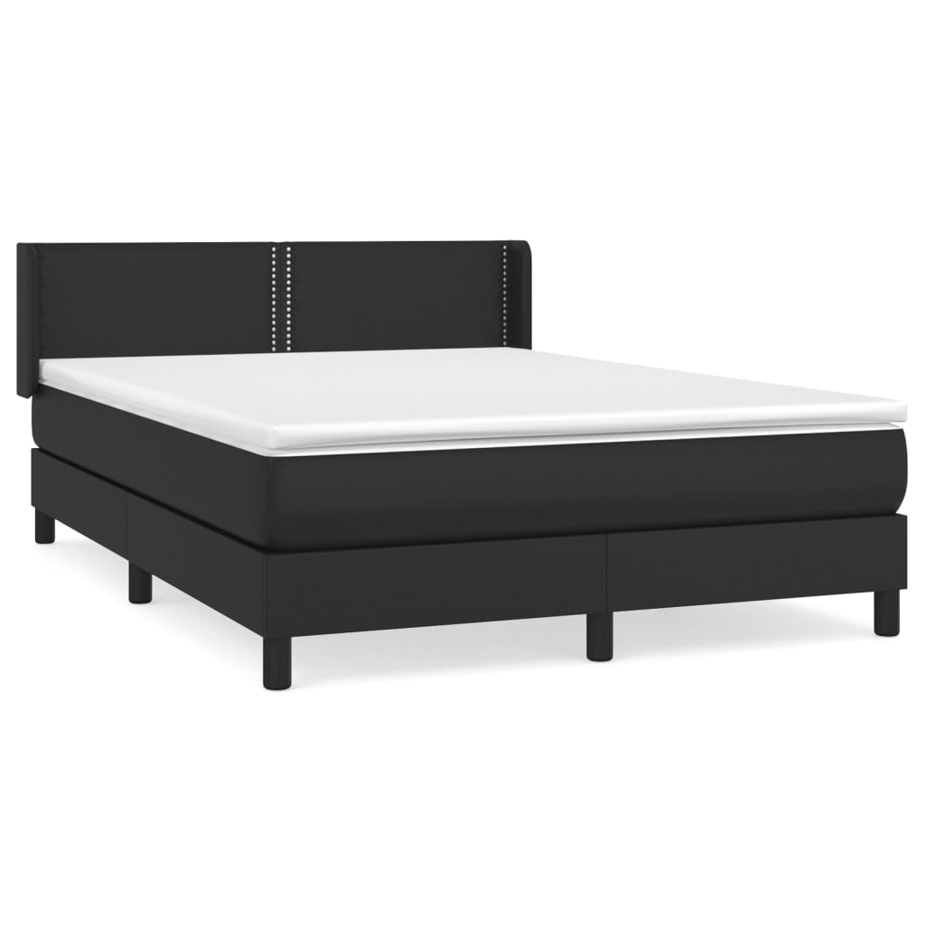 Pat box spring cu saltea, negru, 140x200 cm, piele ecologică - Lando