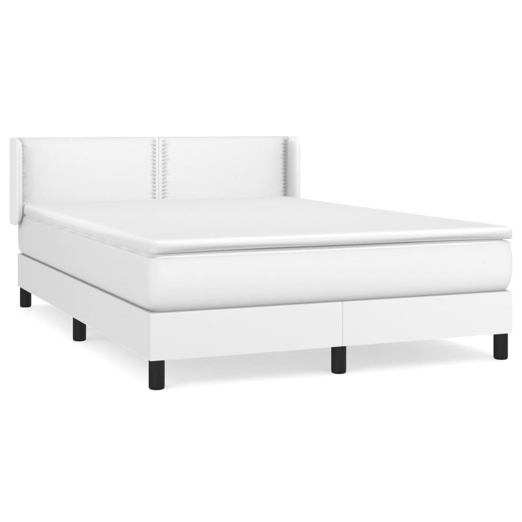 Pat box spring cu saltea, alb, 140x200 cm, piele ecologică - Lando