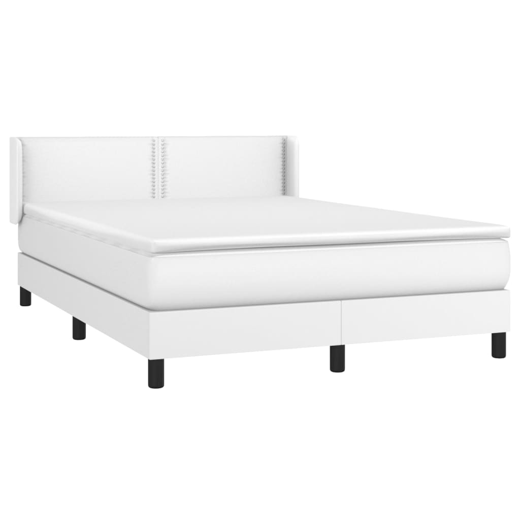 Pat box spring cu saltea, alb, 140x200 cm, piele ecologică - Lando