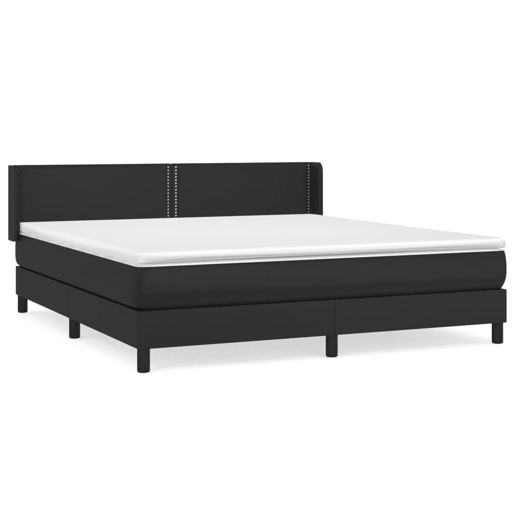 Pat box spring cu saltea, negru, 160x200 cm, piele ecologică - Lando