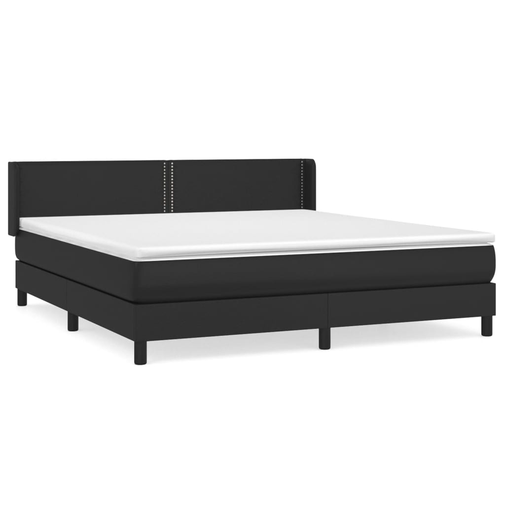 Pat box spring cu saltea, negru, 180x200 cm, piele ecologică - Lando