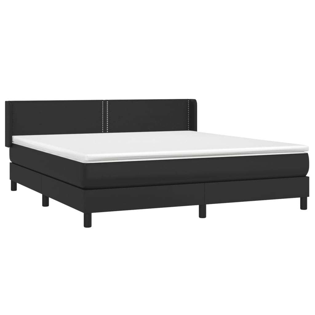 Pat box spring cu saltea, negru, 180x200 cm, piele ecologică - Lando