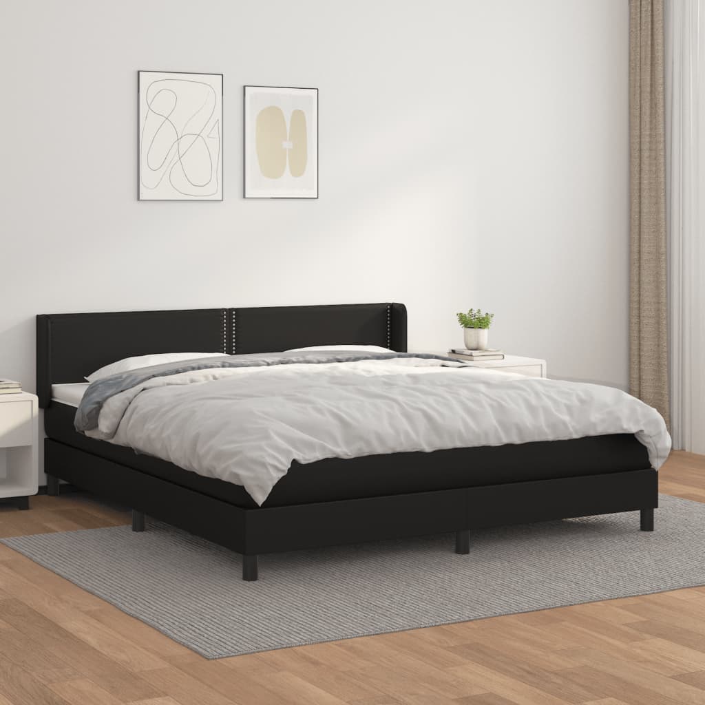 Pat box spring cu saltea, negru, 180x200 cm, piele ecologică - Lando