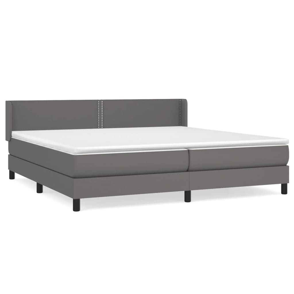 Pat box spring cu saltea, gri, 200x200 cm, piele ecologică - Lando