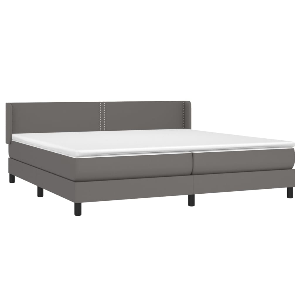 Pat box spring cu saltea, gri, 200x200 cm, piele ecologică - Lando