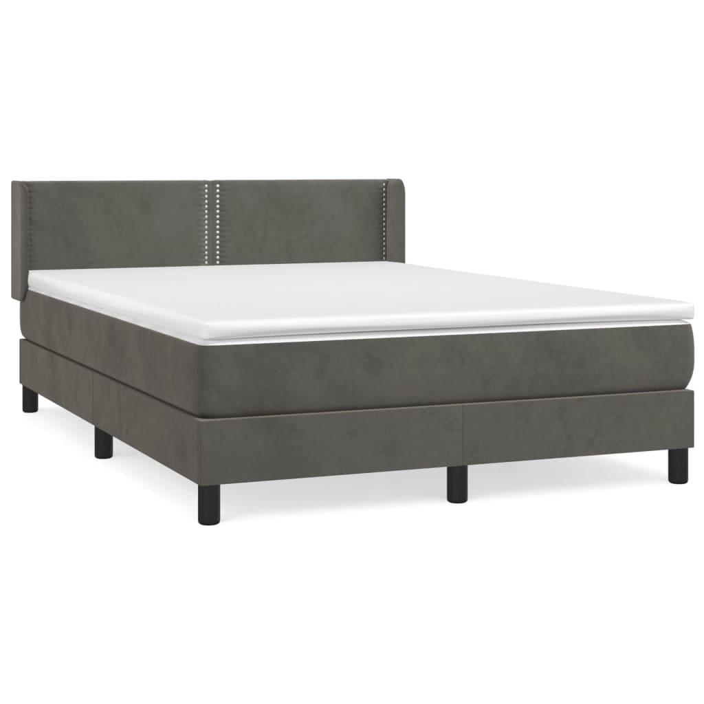 Pat box spring cu saltea, gri închis, 140x190 cm, catifea - Lando