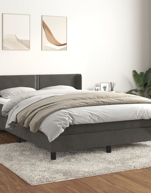 Încărcați imaginea în vizualizatorul Galerie, Pat box spring cu saltea, gri închis, 140x190 cm, catifea - Lando
