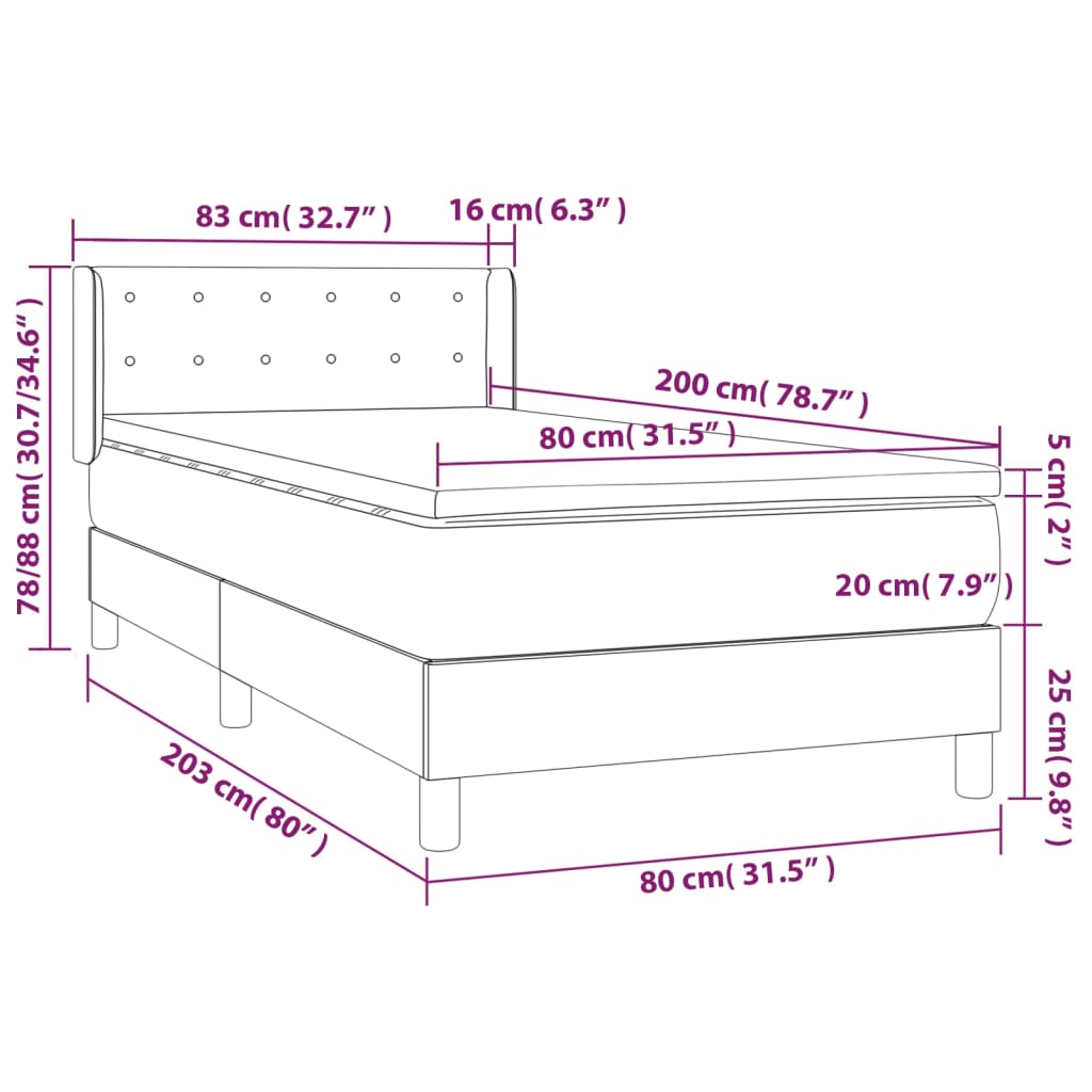 Pat continental cu saltea, gri deschis, 80x200 cm, catifea - Lando