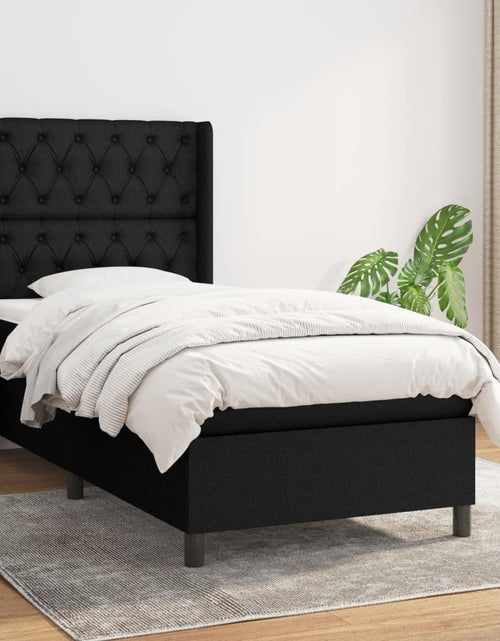 Загрузите изображение в средство просмотра галереи, Pat box spring cu saltea, negru, 80x200 cm, textil - Lando
