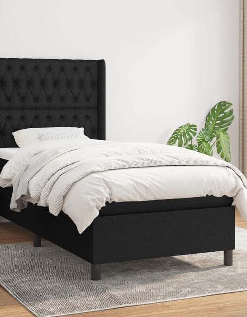 Загрузите изображение в средство просмотра галереи, Pat box spring cu saltea, negru, 90x190 cm, textil - Lando
