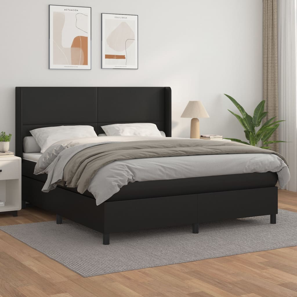 Pat box spring cu saltea, negru, 180x200 cm, piele ecologică - Lando