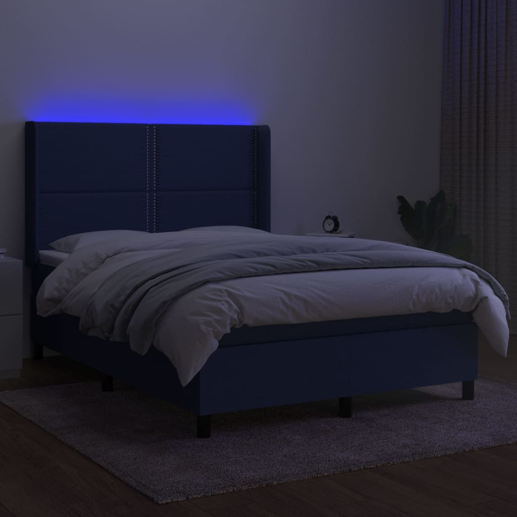 Pat cu arcuri, saltea și LED, albastru, 140x190 cm, textil - Lando