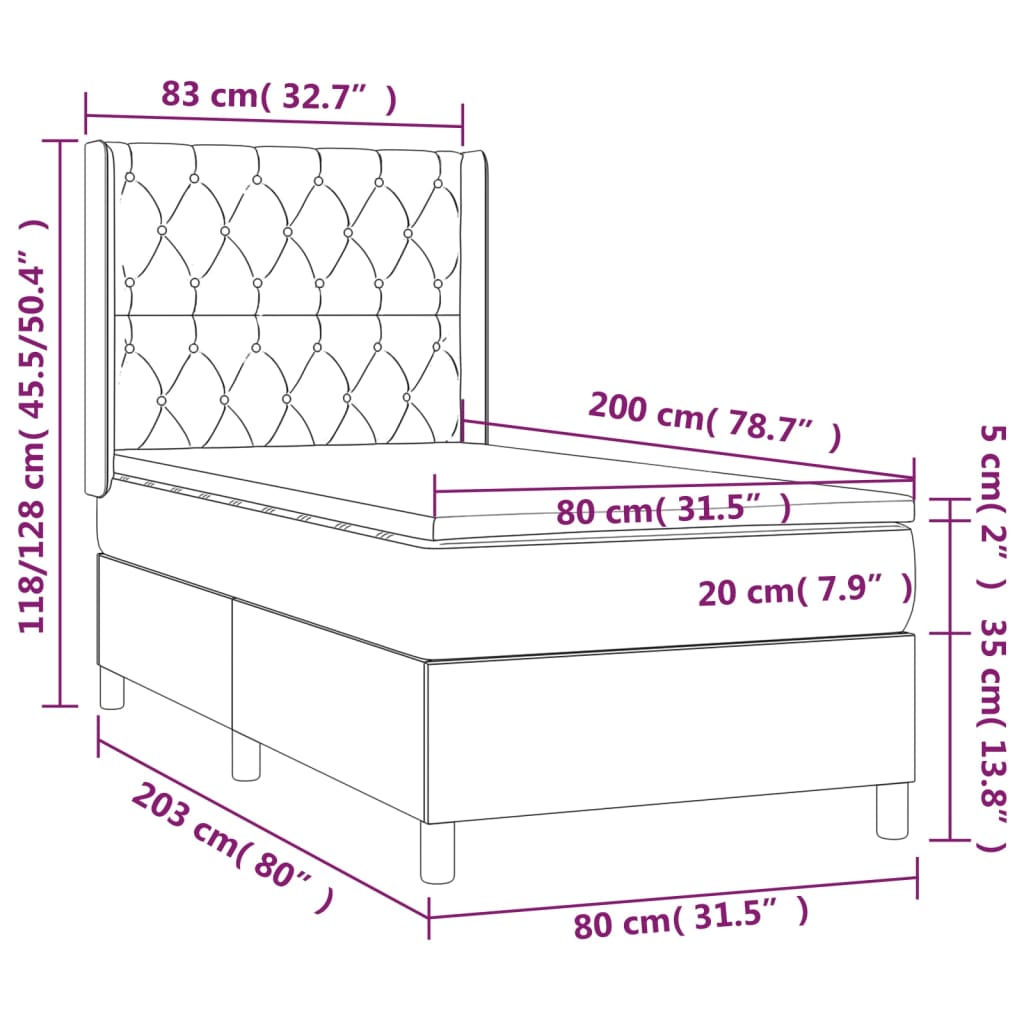 Pat cu arcuri, saltea și LED, gri deschis, 80x200 cm, textil - Lando