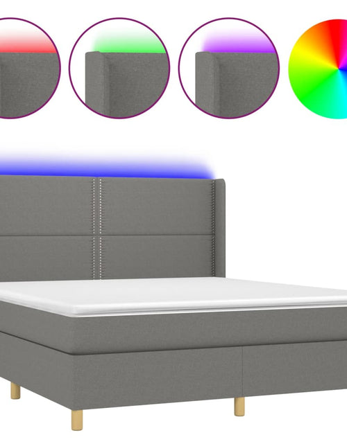 Загрузите изображение в средство просмотра галереи, Pat cu arcuri, saltea și LED, gri închis, 160x200 cm, textil - Lando
