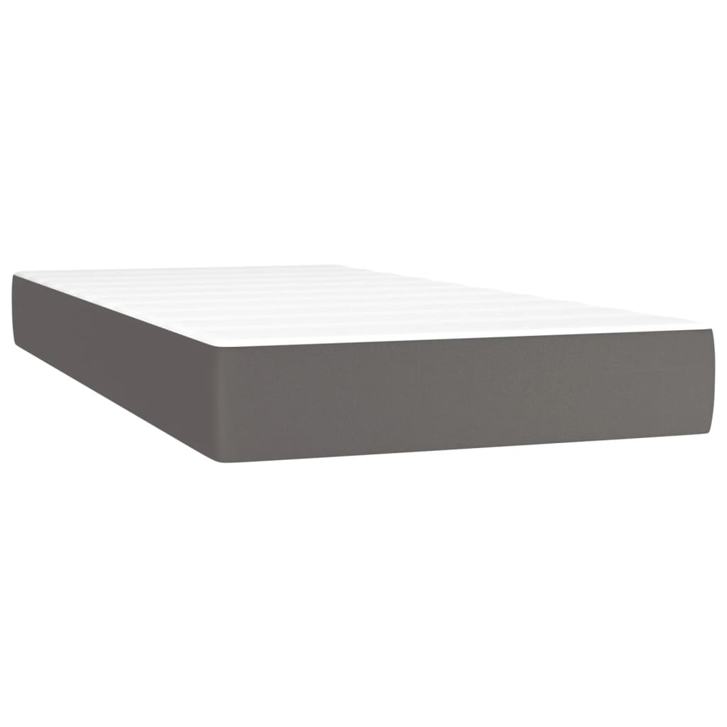 Pat box spring cu saltea, gri, 80x200 cm, piele ecologică - Lando